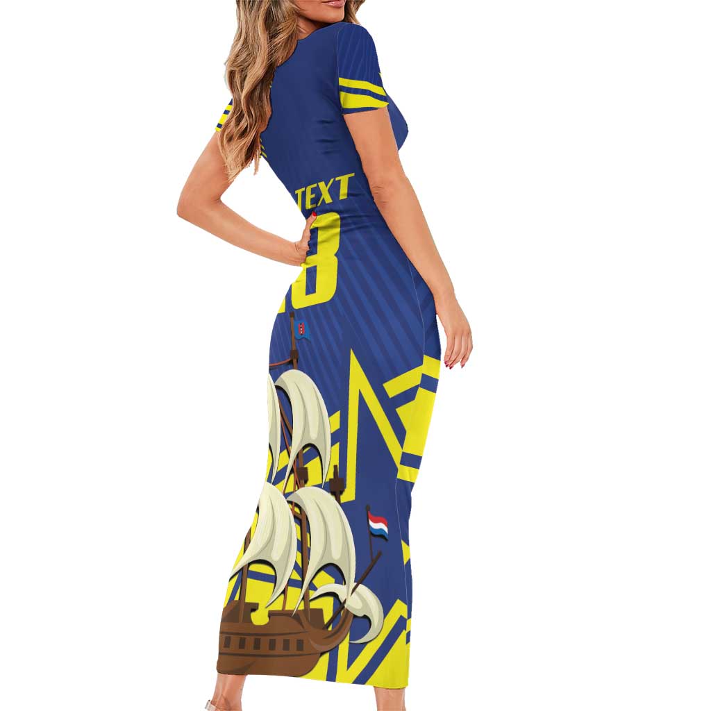 Curacao Football Pride Custom Family Matching Short Sleeve Bodycon Dress and Hawaiian Shirt La Familia Azul Go Champions - Wonder Print Shop