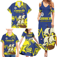 Curacao Football Pride Custom Family Matching Summer Maxi Dress and Hawaiian Shirt La Familia Azul Go Champions - Wonder Print Shop