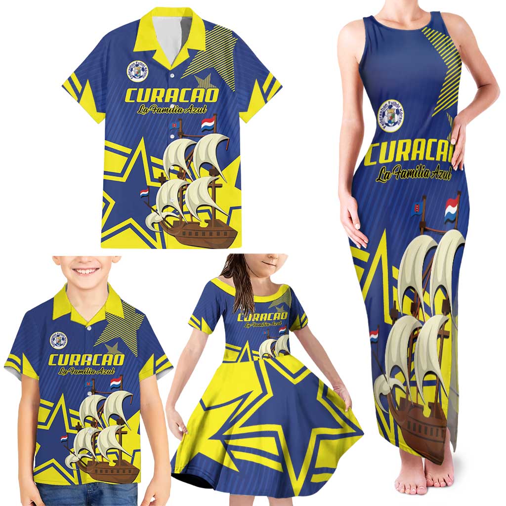 Curacao Football Pride Custom Family Matching Tank Maxi Dress and Hawaiian Shirt La Familia Azul Go Champions - Wonder Print Shop