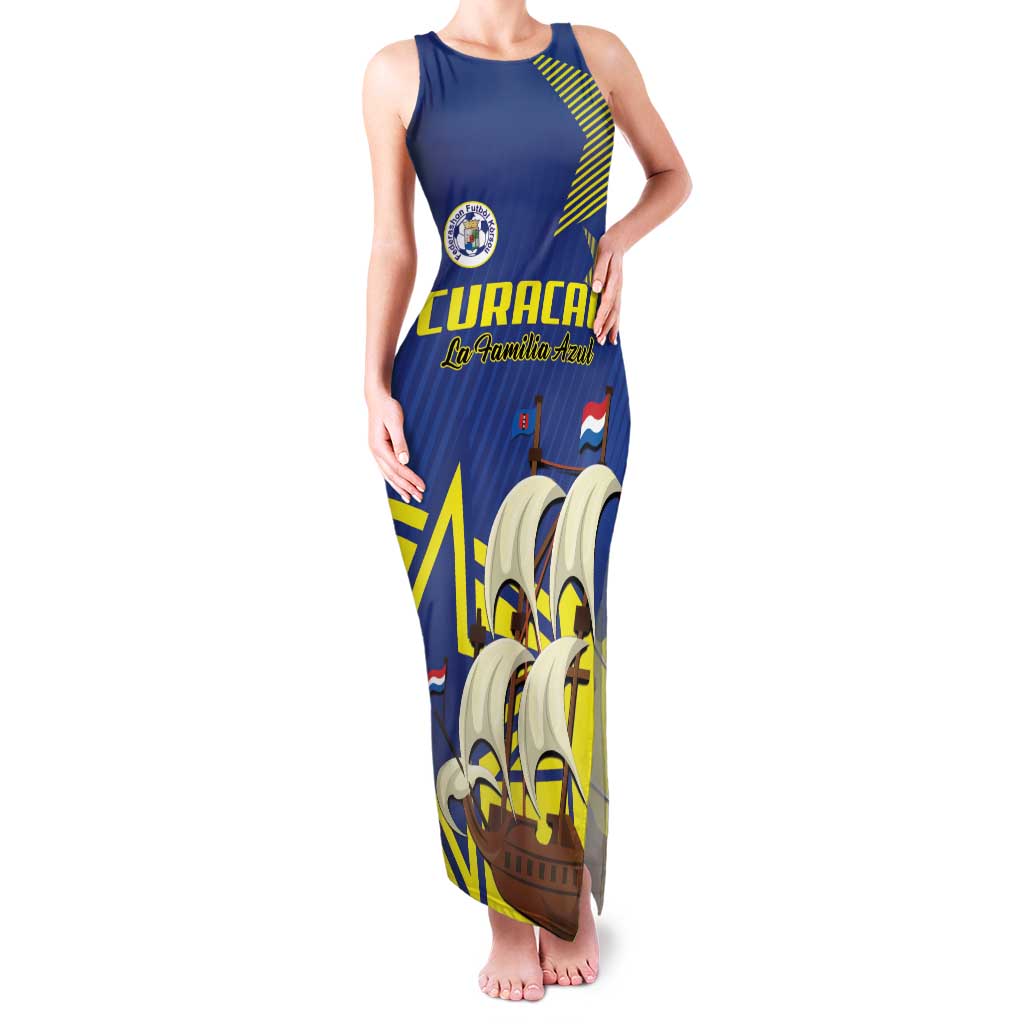 Curacao Football Pride Custom Family Matching Tank Maxi Dress and Hawaiian Shirt La Familia Azul Go Champions - Wonder Print Shop
