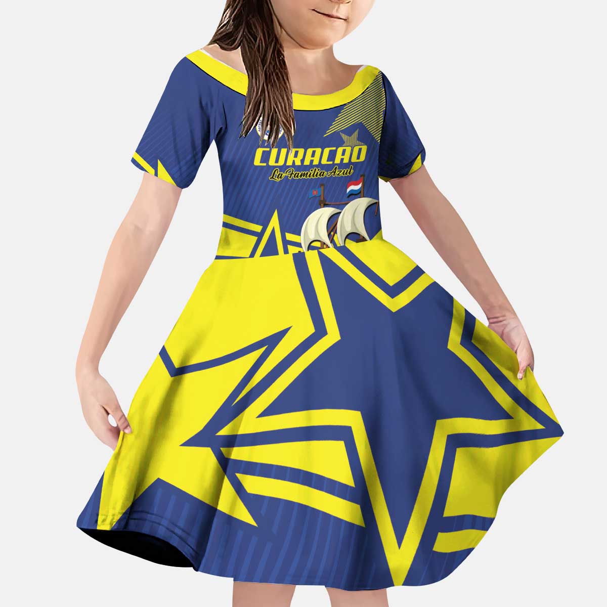 Curacao Football Pride Custom Kid Short Sleeve Dress La Familia Azul Go Champions - Wonder Print Shop