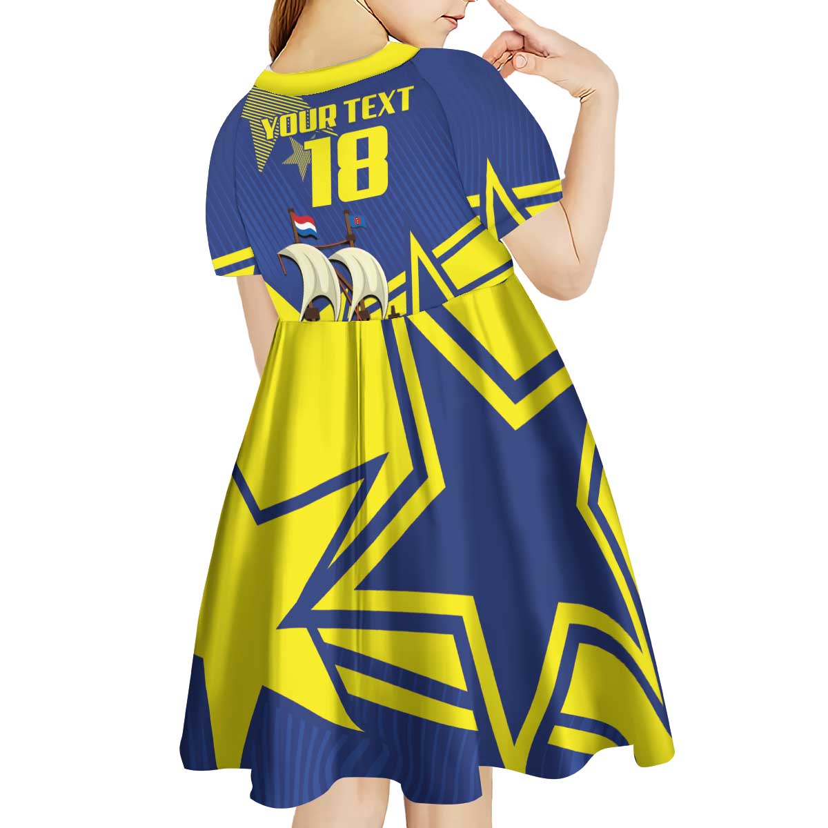 Curacao Football Pride Custom Kid Short Sleeve Dress La Familia Azul Go Champions - Wonder Print Shop