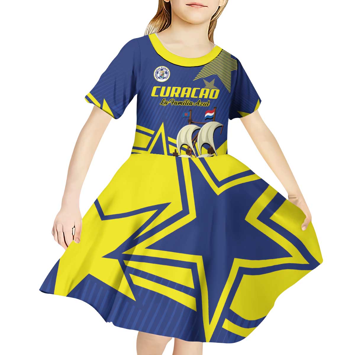 Curacao Football Pride Custom Kid Short Sleeve Dress La Familia Azul Go Champions - Wonder Print Shop