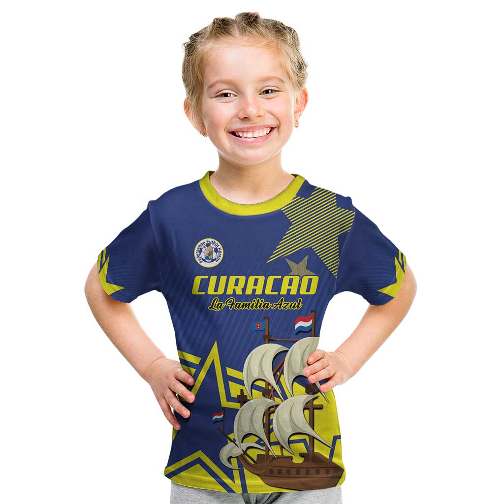 Curacao Football Pride Custom Kid T Shirt La Familia Azul Go Champions - Wonder Print Shop