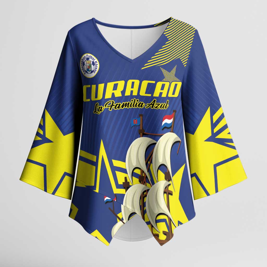 Curacao Football Pride Custom Kimono Sleeve Blouse La Familia Azul Go Champions - Wonder Print Shop