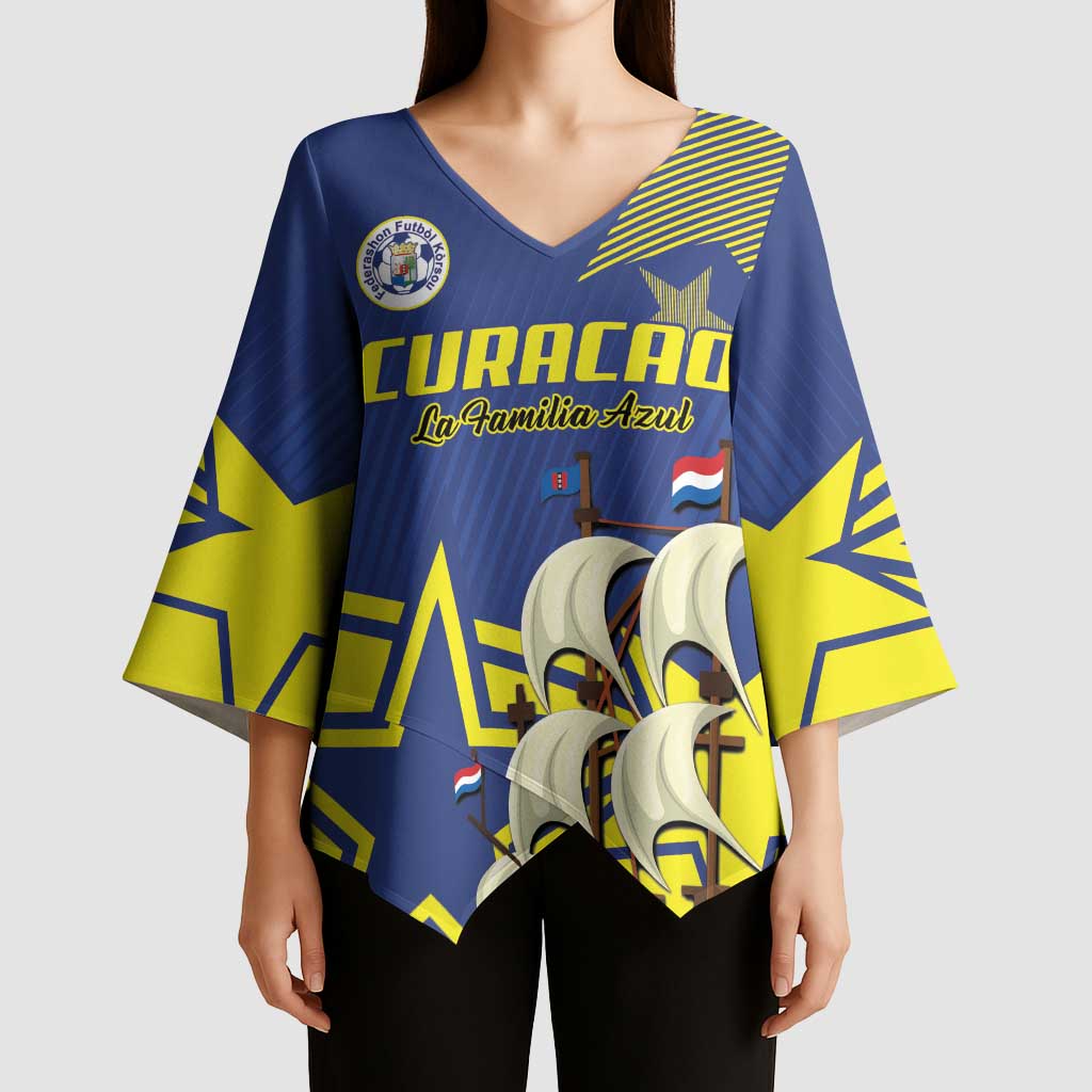 Curacao Football Pride Custom Kimono Sleeve Blouse La Familia Azul Go Champions - Wonder Print Shop