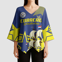 Curacao Football Pride Custom Kimono Sleeve Blouse La Familia Azul Go Champions - Wonder Print Shop