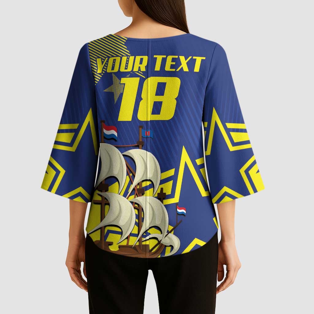 Curacao Football Pride Custom Kimono Sleeve Blouse La Familia Azul Go Champions - Wonder Print Shop