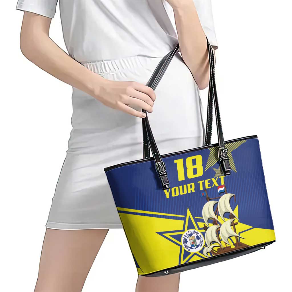 Curacao Football Pride Custom Leather Tote Bag La Familia Azul Go Champions - Wonder Print Shop