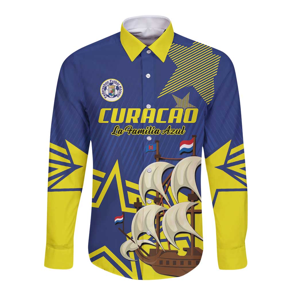 Curacao Football Pride Custom Long Sleeve Button Shirt La Familia Azul Go Champions - Wonder Print Shop