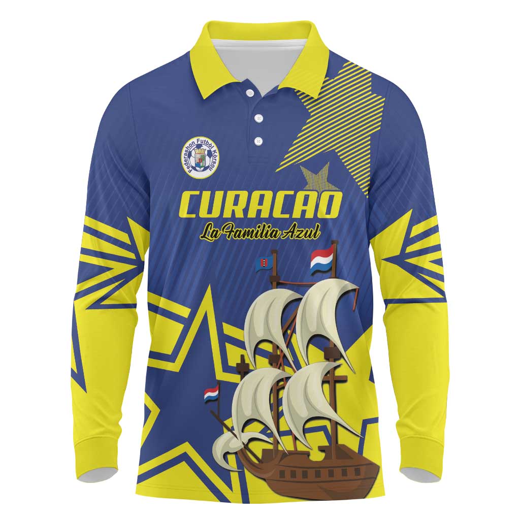 Curacao Football Pride Custom Long Sleeve Polo Shirt La Familia Azul Go Champions - Wonder Print Shop