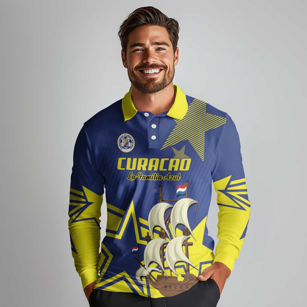 Curacao Football Pride Custom Long Sleeve Polo Shirt La Familia Azul Go Champions - Wonder Print Shop