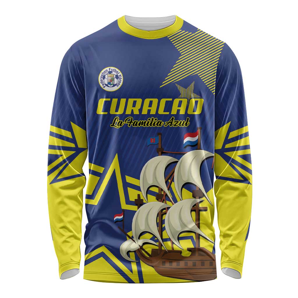 Curacao Football Pride Custom Long Sleeve Shirt La Familia Azul Go Champions - Wonder Print Shop