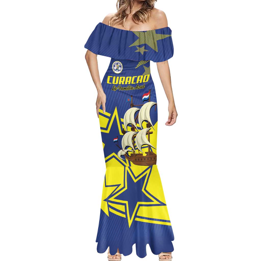 Curacao Football Pride Custom Mermaid Dress La Familia Azul Go Champions - Wonder Print Shop