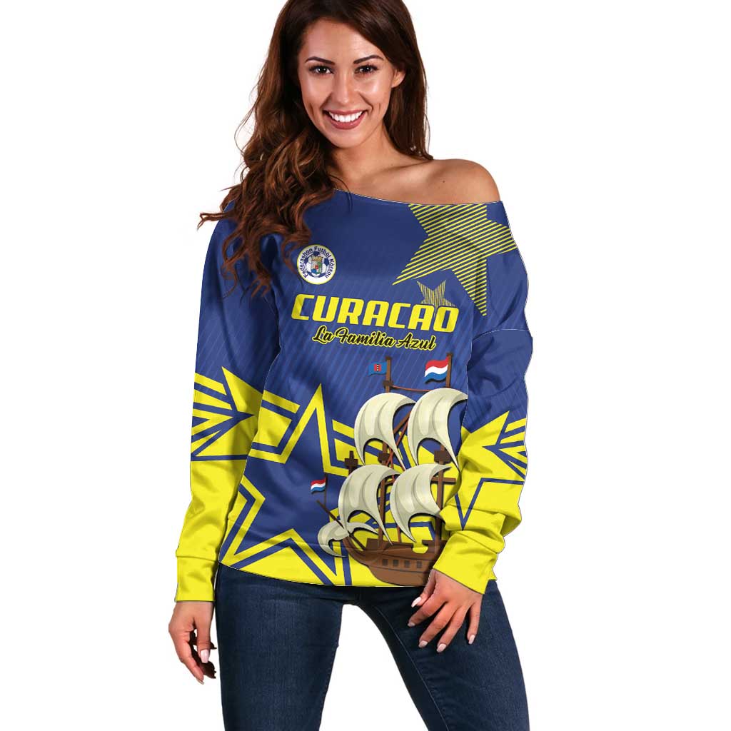 Curacao Football Pride Custom Off Shoulder Sweater La Familia Azul Go Champions - Wonder Print Shop