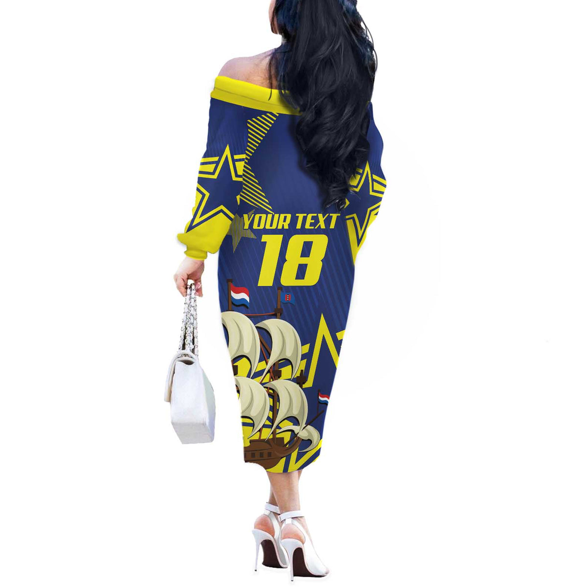 Curacao Football Pride Custom Off The Shoulder Long Sleeve Dress La Familia Azul Go Champions - Wonder Print Shop