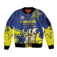 Curacao Football Pride Custom Sleeve Zip Bomber Jacket La Familia Azul Go Champions - Wonder Print Shop