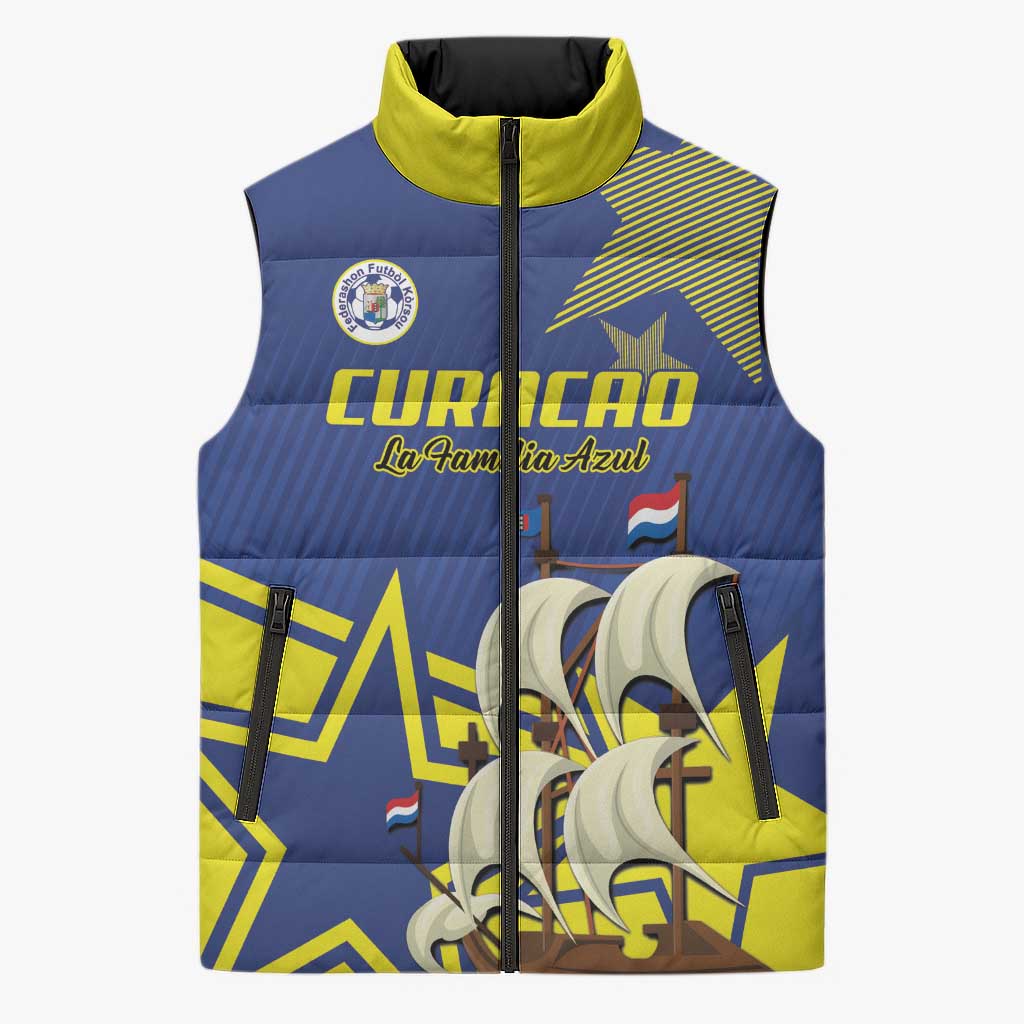 Curacao Football Pride Custom Sleeveless Puffer Jacket La Familia Azul Go Champions - Wonder Print Shop