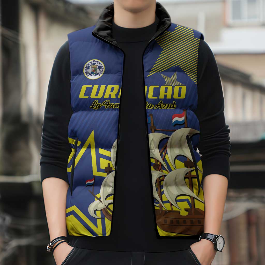 Curacao Football Pride Custom Sleeveless Puffer Jacket La Familia Azul Go Champions - Wonder Print Shop