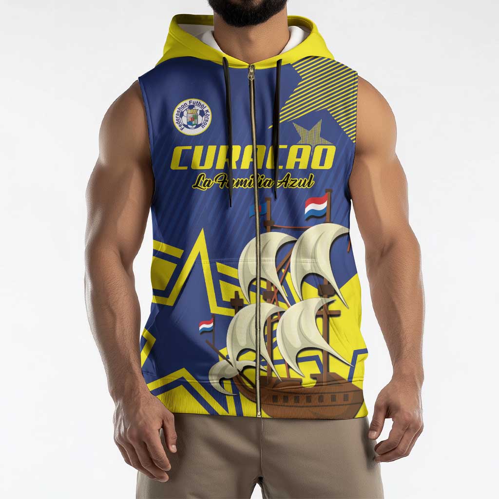 Curacao Football Pride Custom Sleeveless Zip Hoodie La Familia Azul Go Champions - Wonder Print Shop