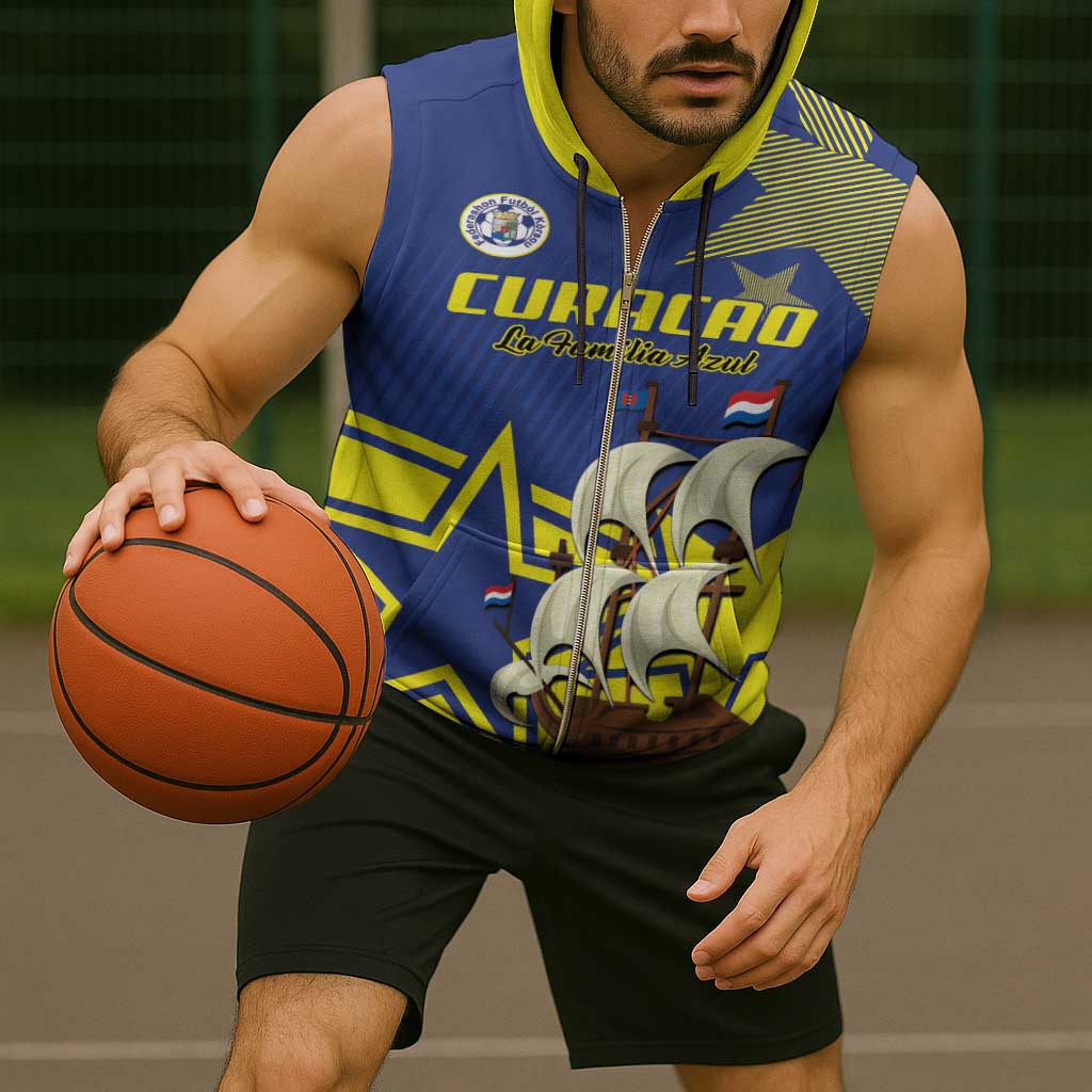 Curacao Football Pride Custom Sleeveless Zip Hoodie La Familia Azul Go Champions - Wonder Print Shop