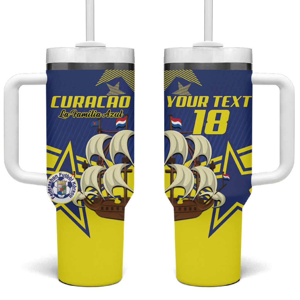 Curacao Football Pride Custom Tumbler With Handle La Familia Azul Go Champions - Wonder Print Shop