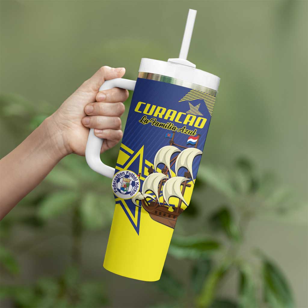 Curacao Football Pride Custom Tumbler With Handle La Familia Azul Go Champions - Wonder Print Shop