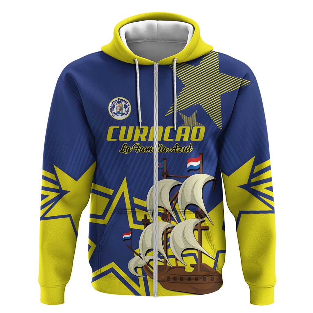 Curacao Football Pride Custom Zip Hoodie La Familia Azul Go Champions - Wonder Print Shop