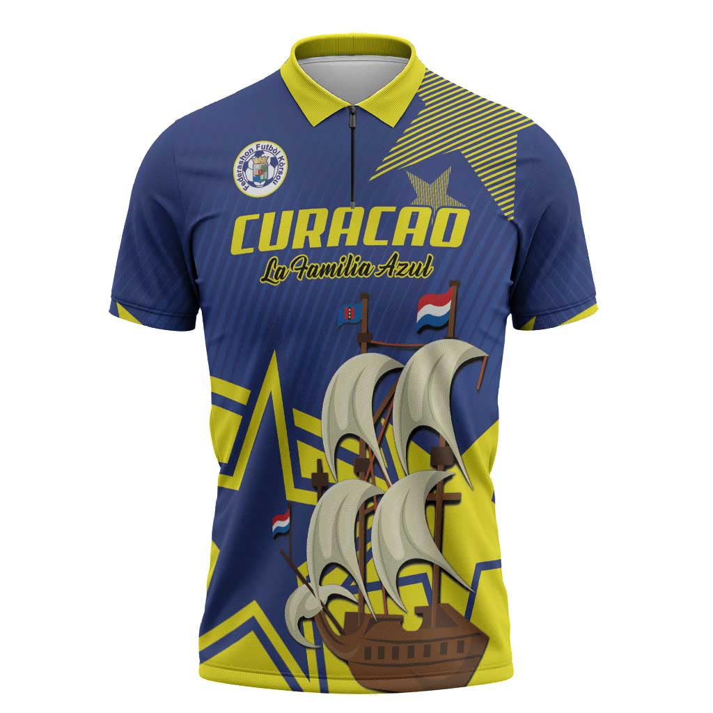 Curacao Football Pride Custom Zipper Polo Shirt La Familia Azul Go Champions - Wonder Print Shop
