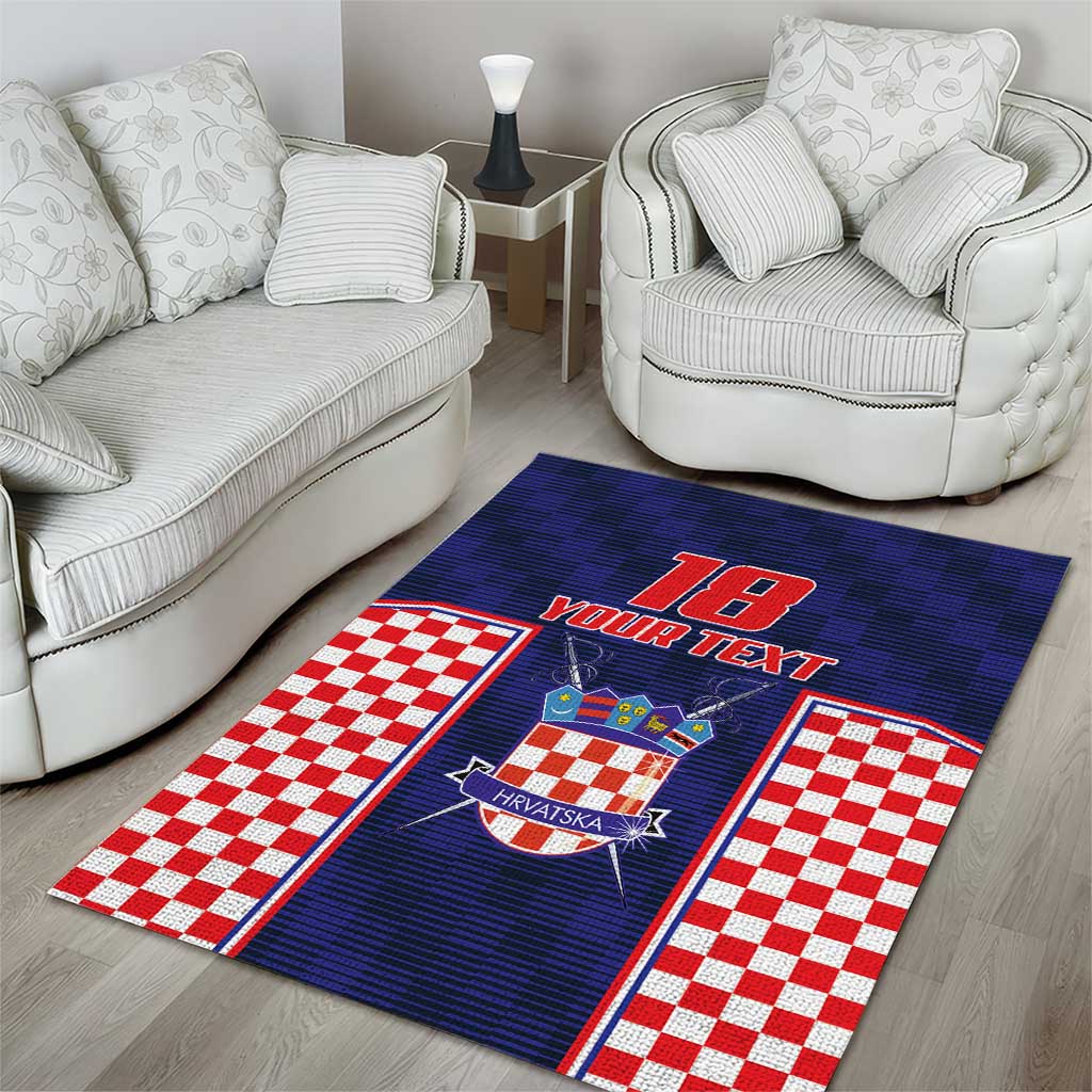 Custom Croatia Football Area Rug Hrvatska Chessboard Heritage - Wonder Print Shop