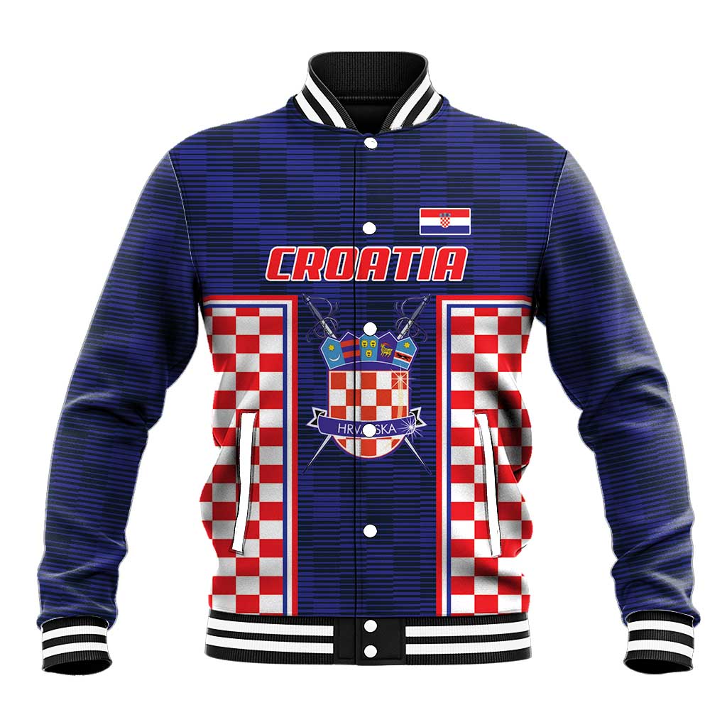 Custom Croatia Football Baseball Jacket Hrvatska Chessboard Heritage - Wonder Print Shop