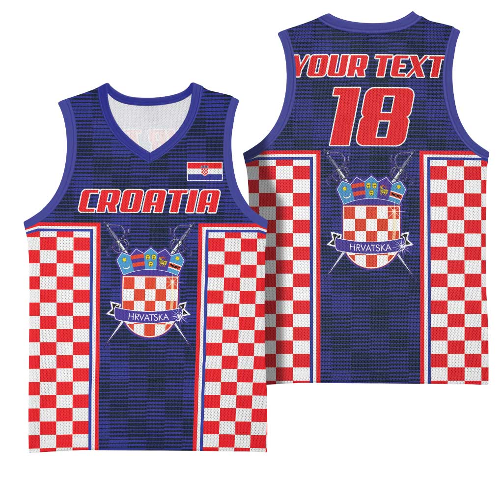 Custom Croatia Football Basketball Jersey Hrvatska Chessboard Heritage - Wonder Print Shop