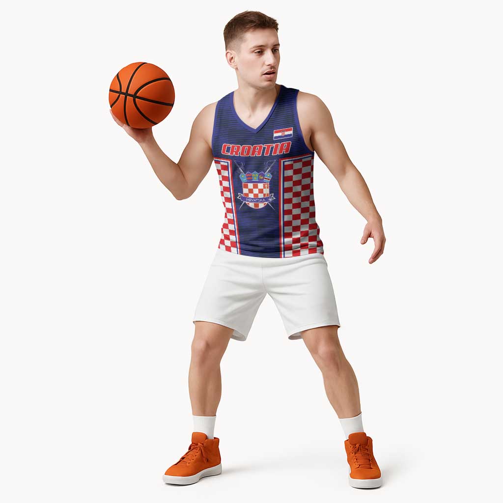 Custom Croatia Football Basketball Jersey Hrvatska Chessboard Heritage - Wonder Print Shop