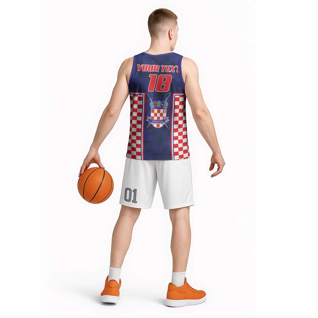 Custom Croatia Football Basketball Jersey Hrvatska Chessboard Heritage - Wonder Print Shop