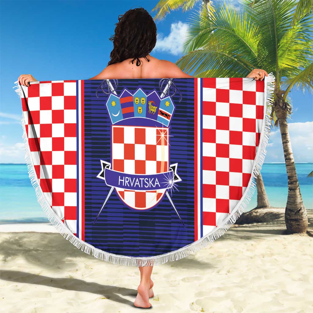 Custom Croatia Football Beach Blanket Hrvatska Chessboard Heritage - Wonder Print Shop