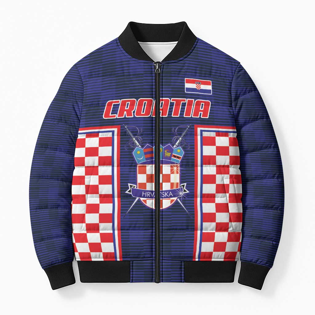 Custom Croatia Football Bomber Puffer Jacket Hrvatska Chessboard Heritage - Wonder Print Shop