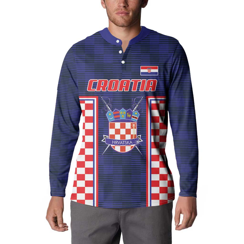 Custom Croatia Football Button Sweatshirt Hrvatska Chessboard Heritage - Wonder Print Shop
