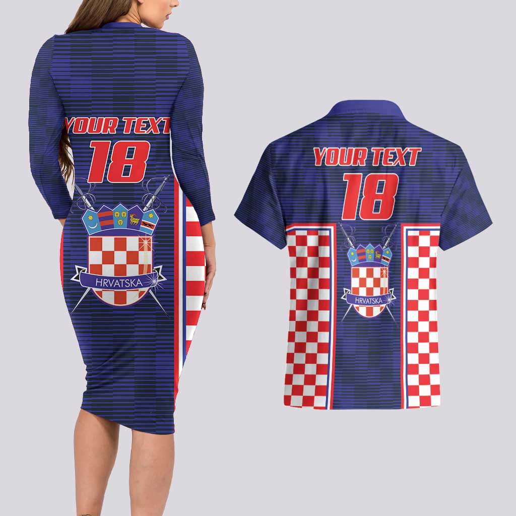 Custom Croatia Football Couples Matching Long Sleeve Bodycon Dress and Hawaiian Shirt Hrvatska Chessboard Heritage - Wonder Print Shop