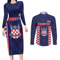 Custom Croatia Football Couples Matching Long Sleeve Bodycon Dress and Long Sleeve Button Shirt Hrvatska Chessboard Heritage - Wonder Print Shop