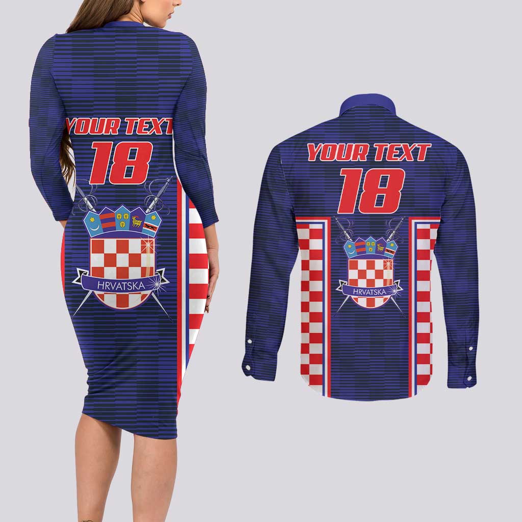 Custom Croatia Football Couples Matching Long Sleeve Bodycon Dress and Long Sleeve Button Shirt Hrvatska Chessboard Heritage - Wonder Print Shop