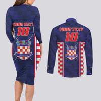 Custom Croatia Football Couples Matching Long Sleeve Bodycon Dress and Long Sleeve Button Shirt Hrvatska Chessboard Heritage - Wonder Print Shop