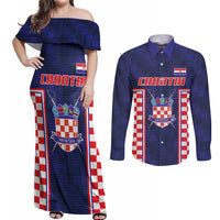 Custom Croatia Football Couples Matching Off Shoulder Maxi Dress and Long Sleeve Button Shirt Hrvatska Chessboard Heritage - Wonder Print Shop