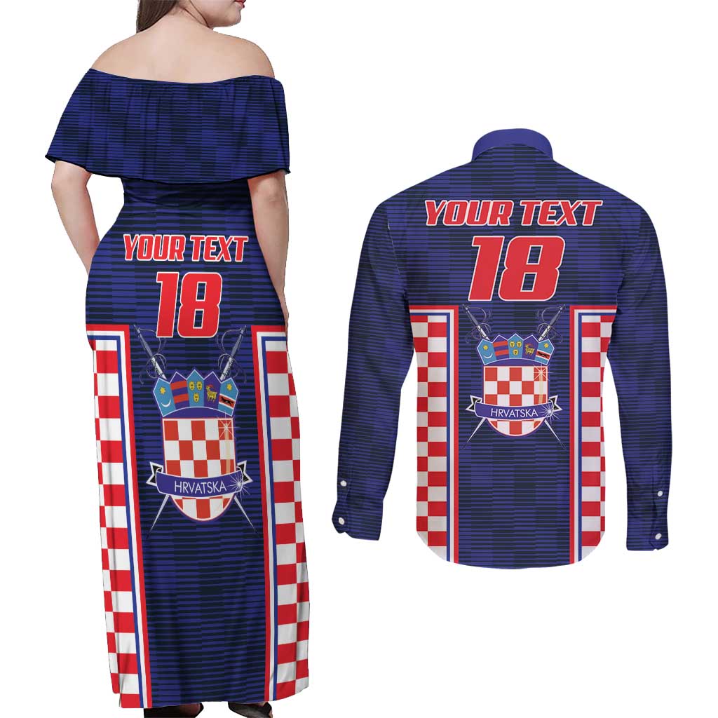 Custom Croatia Football Couples Matching Off Shoulder Maxi Dress and Long Sleeve Button Shirt Hrvatska Chessboard Heritage - Wonder Print Shop