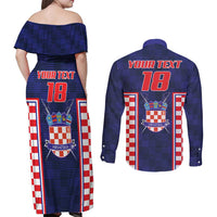 Custom Croatia Football Couples Matching Off Shoulder Maxi Dress and Long Sleeve Button Shirt Hrvatska Chessboard Heritage - Wonder Print Shop