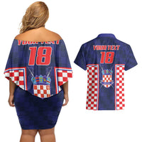 Custom Croatia Football Couples Matching Off Shoulder Short Dress and Hawaiian Shirt Hrvatska Chessboard Heritage - Wonder Print Shop