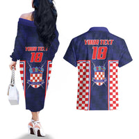 Custom Croatia Football Couples Matching Off The Shoulder Long Sleeve Dress and Hawaiian Shirt Hrvatska Chessboard Heritage - Wonder Print Shop