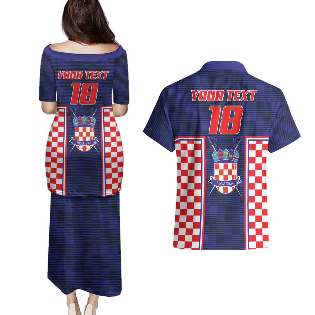 Custom Croatia Football Couples Matching Puletasi and Hawaiian Shirt Hrvatska Chessboard Heritage - Wonder Print Shop