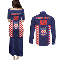 Custom Croatia Football Couples Matching Puletasi and Long Sleeve Button Shirt Hrvatska Chessboard Heritage - Wonder Print Shop