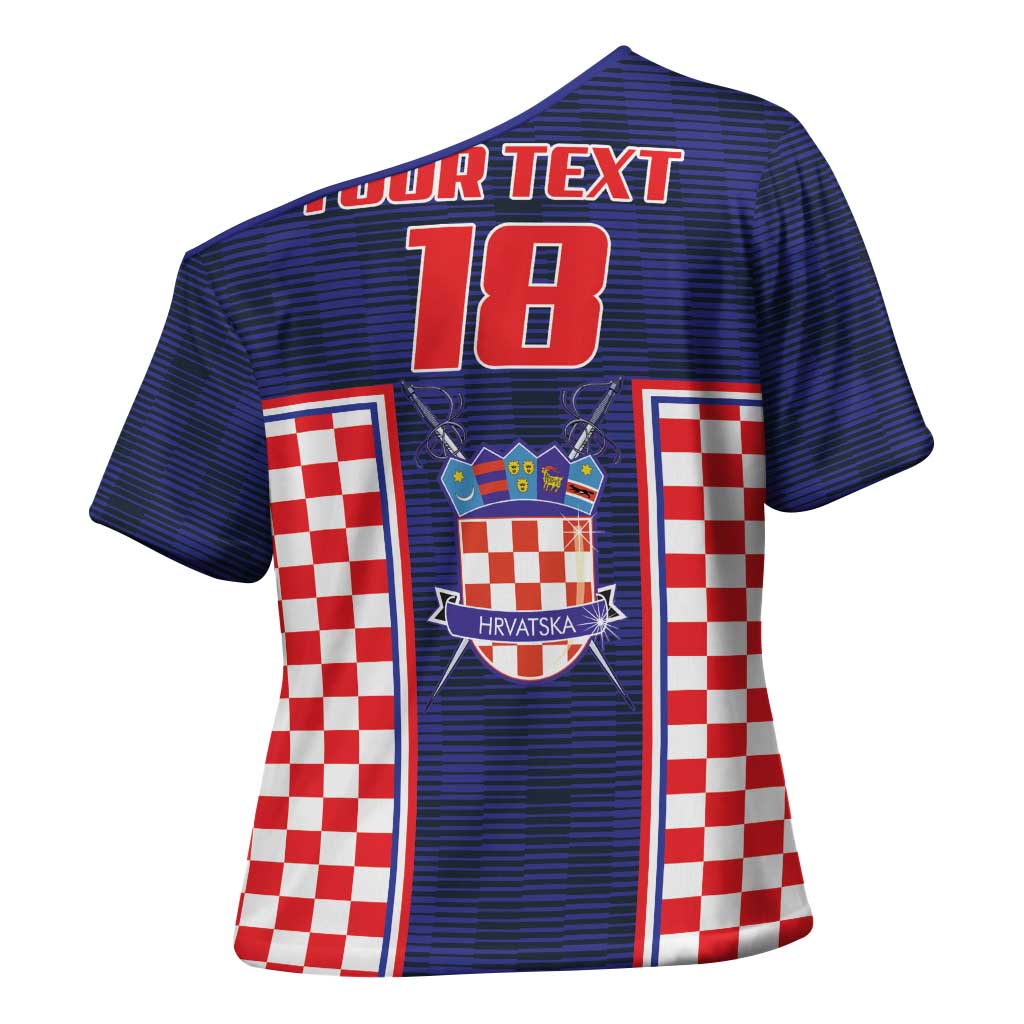 Custom Croatia Football Cross Shoulder Shirt Hrvatska Chessboard Heritage - Wonder Print Shop