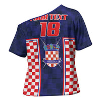 Custom Croatia Football Cross Shoulder Shirt Hrvatska Chessboard Heritage - Wonder Print Shop